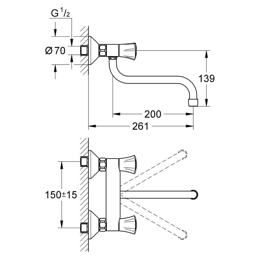 GROHE 31187001 - Zidna baterija za sudoperu COSTA L 200 mm, sjajni hrom