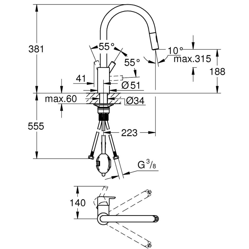GROHE 31486DC1 - Baterija za sudoperu FEEL, nerđajući čelik