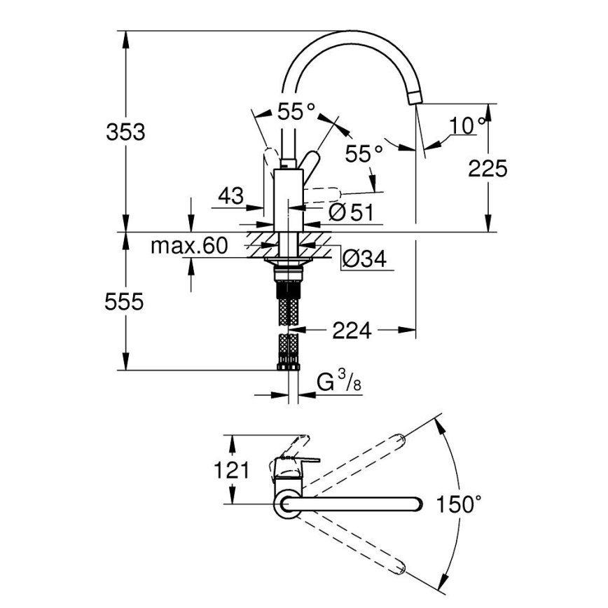 GROHE 31494001 - Kuhinjska baterija GET, sjajni hrom
