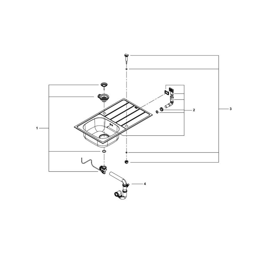 GROHE 31562SD1 - Set sudopere i slavine BAU 860 x 500 mm, nerđajući čelik