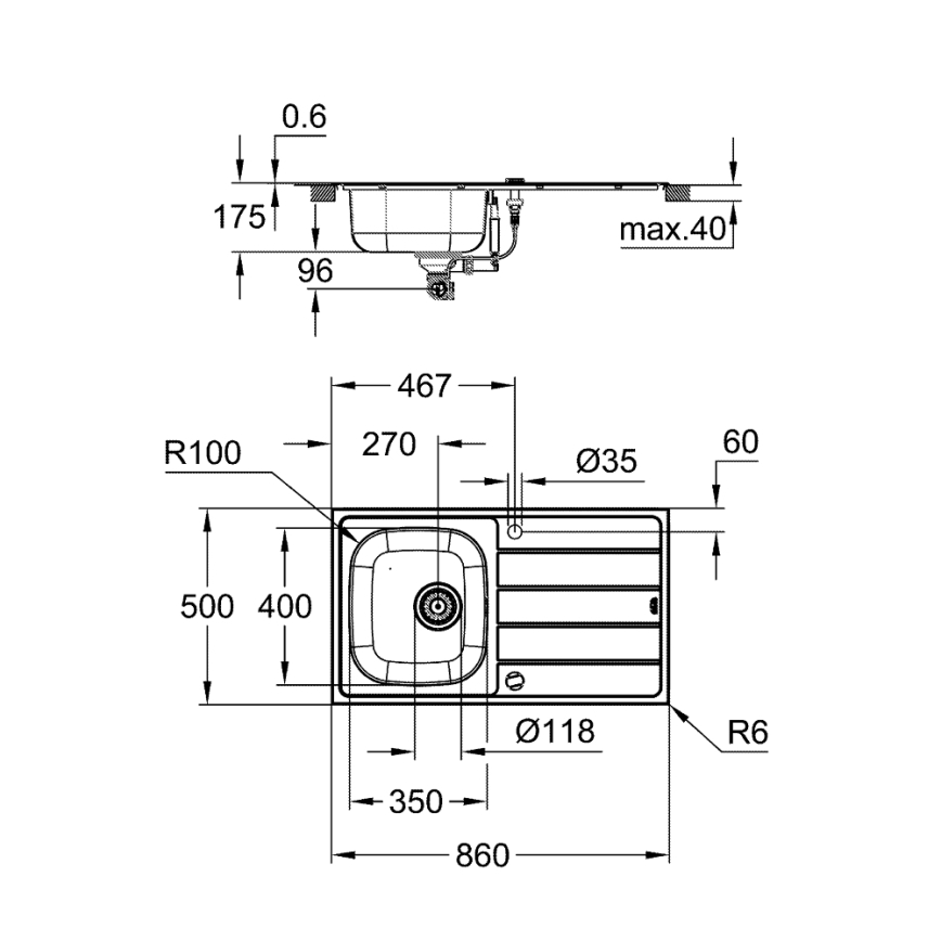 GROHE 31562SD1 - Set sudopere i slavine BAU 860 x 500 mm, nerđajući čelik
