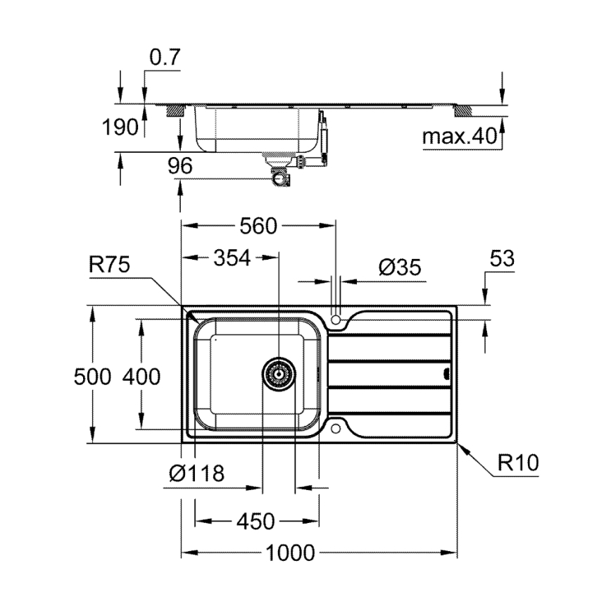 GROHE 31563SD1 - Sudoper K500 1000 × 500 mm od nehrđajućeg čelika