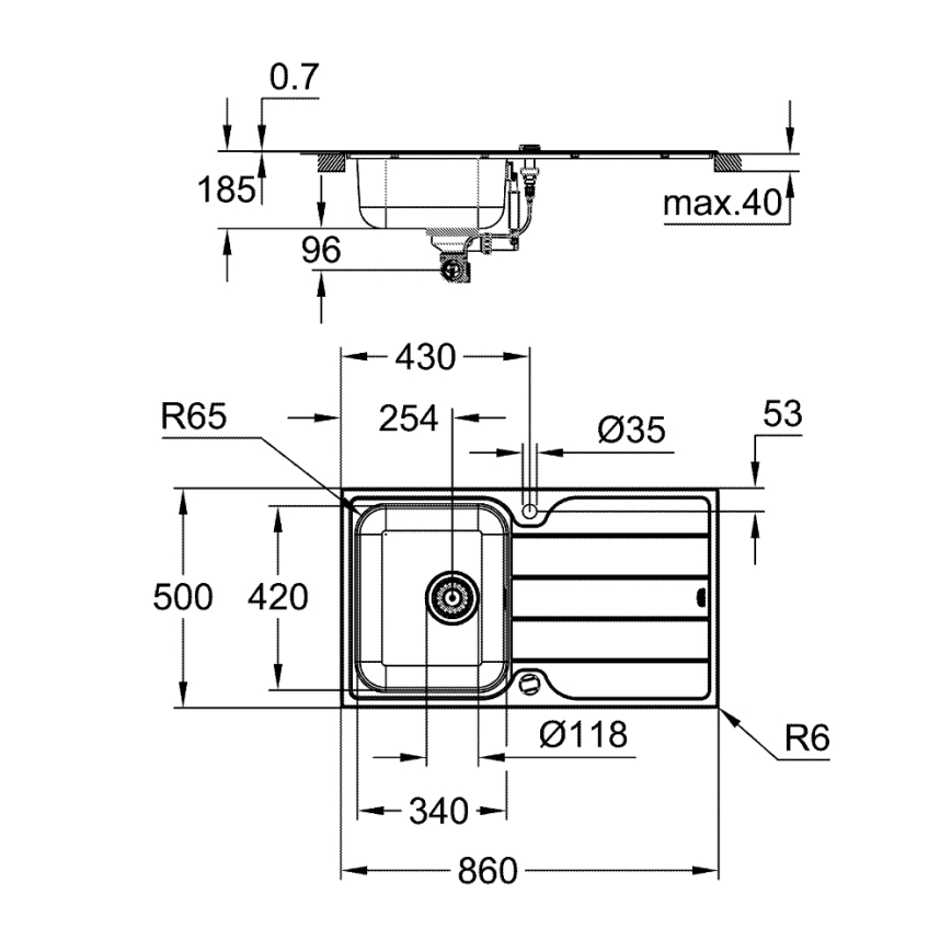 GROHE 31573SD1 - Set kuhinjskog sudopera K500 sa ocedkom i kuhinjskom baterijom A, 86×50 cm, od nerđajućeg čelika