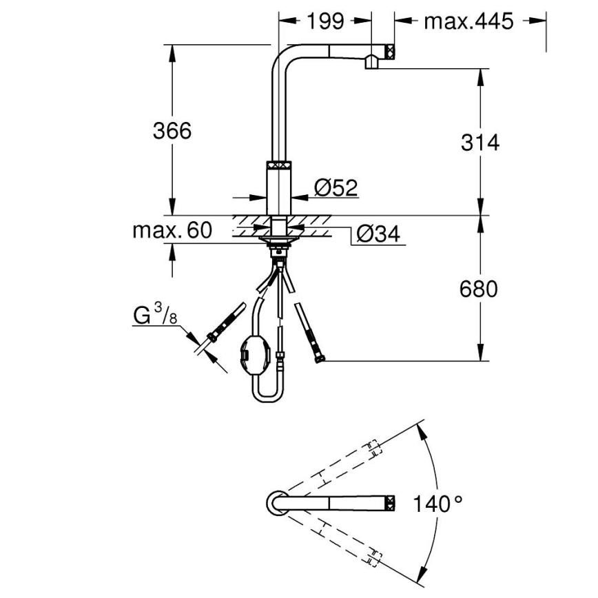 GROHE 31613000 - Kuhinjska baterija A SmartControl 314 mm sjajni hrom