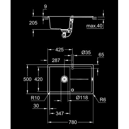 GROHE 31639AP0 - kompozitni crni sudoper K400 780 × 500 mm