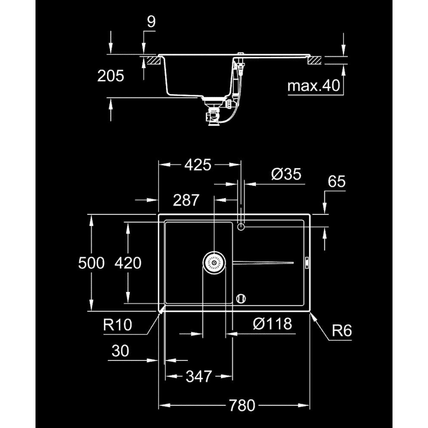 GROHE 31639AP0 - kompozitni crni sudoper K400 780 × 500 mm