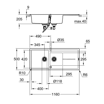 GROHE 31643AP0 - Kompozitni sudoper K400 1160 × 500 mm crni