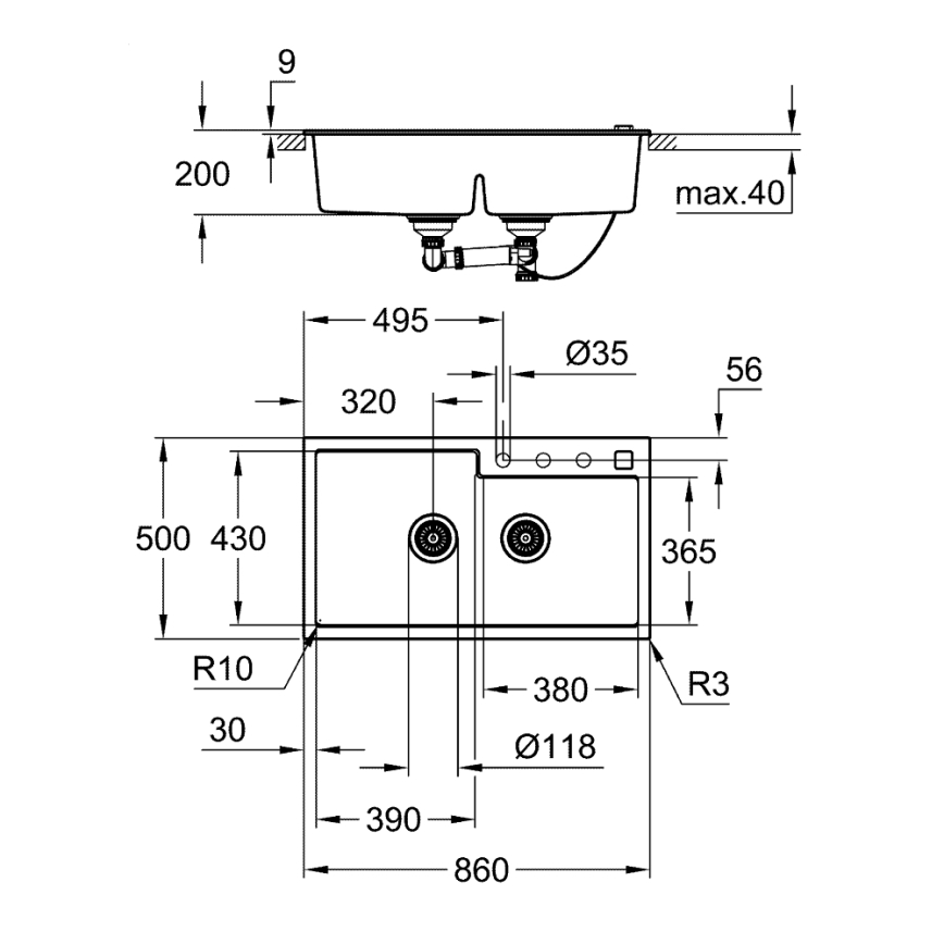 GROHE 31649AP0 - Kompozitni sudoper K500 860 × 500 mm crna
