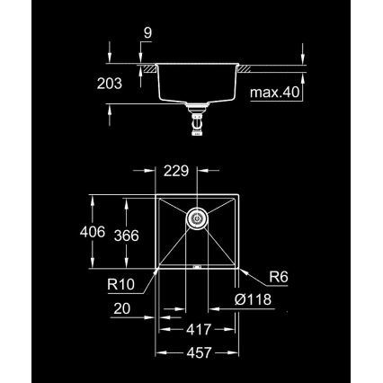 GROHE 31653AP0 - Kompozitni sudoper K700U 457 × 406 mm crna