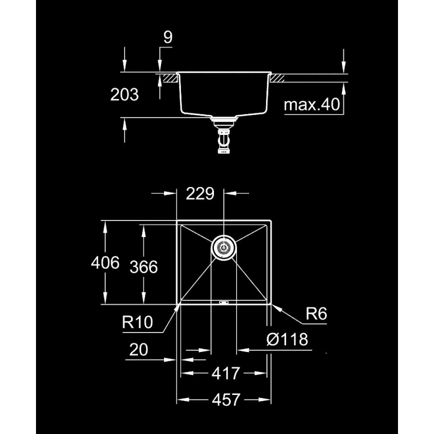 GROHE 31653AP0 - Kompozitni sudoper K700U 457 × 406 mm crna
