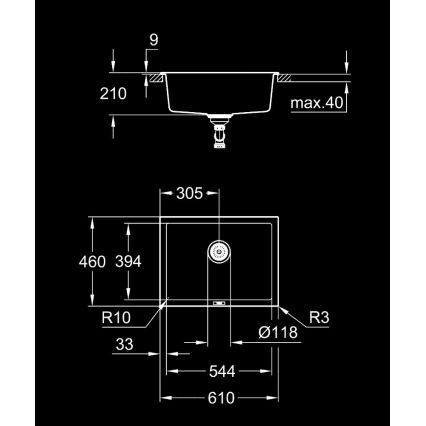 GROHE 31655AP0 - Kompozitni sudoper K700U 610 × 460 mm crna