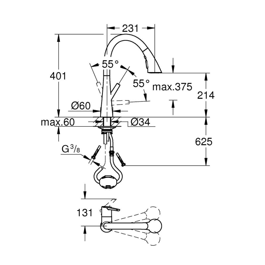 GROHE 32294002 - Slavina za sudoperu ZEDRA 401 mm sjajni hrom