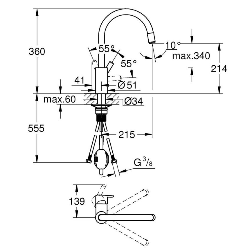 GROHE 32671002 - Baterija za sudoperu FEEL sjajni hrom