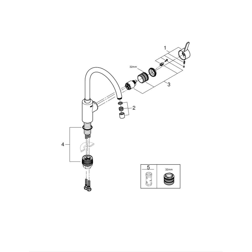 GROHE 32843002 - Kuhinjska slavina EUROSMART COSMOPOLITAN, visokosjajni hrom