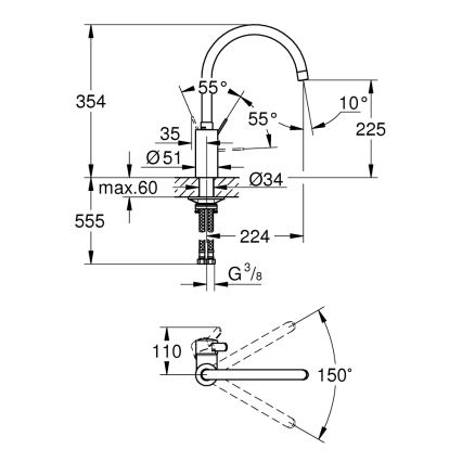 GROHE 32843002 - Kuhinjska slavina EUROSMART COSMOPOLITAN, visokosjajni hrom