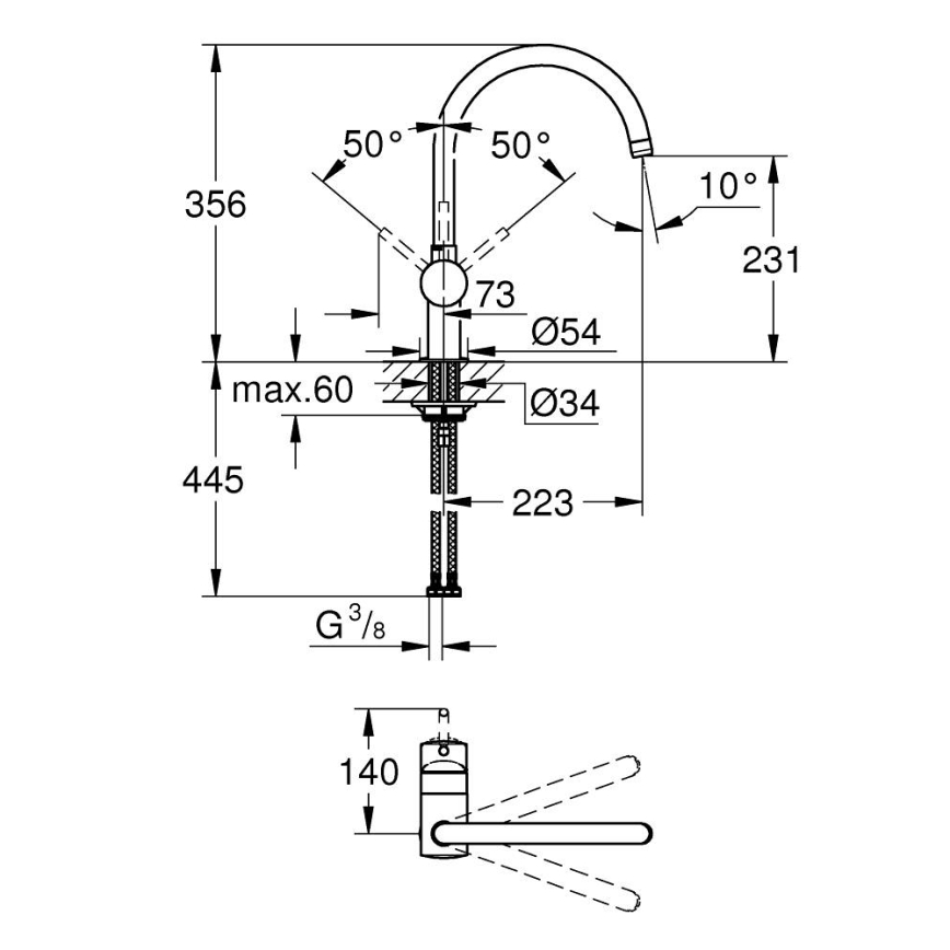 GROHE 32917KS0 - Kuhinjska baterija A DN 15 crna