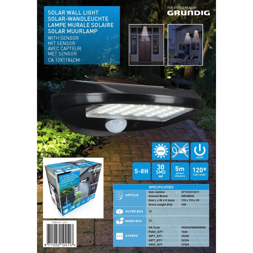 Grundig - SET od 2 LED solarnih zidnih svetala sa senzorom pokreta i sumraka LED/3,2V 600 mAh