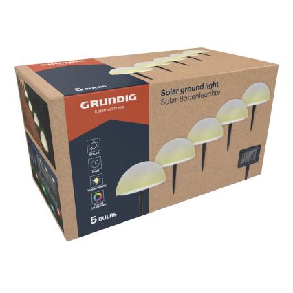Grundig - Komplet od 5 RGBW solarnih LED svetiljki, 3,2 V, 600 mAh, IP44
