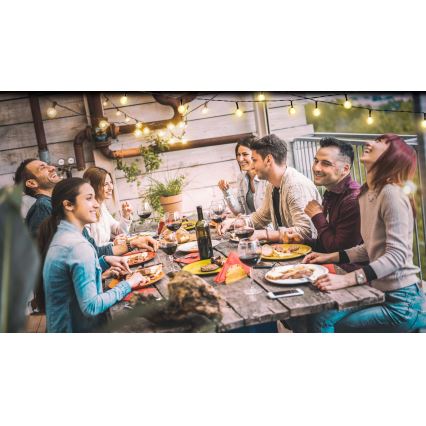 Grundig - LED prigušiva solarna girlanda 50xLED/8 funkcija 9,35m toplo belo svetlo 1200 mAh + daljinski upravljač