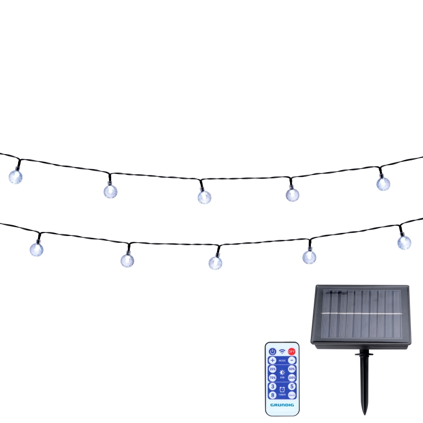 Grundig - LED prigušiva solarna girlanda 50xLED/8 funkcija 9,35m toplo belo svetlo 1200 mAh + daljinski upravljač