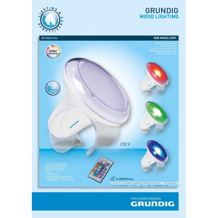 Grundig - LED RGB prigušiva stona lampa LED/1W/230V + daljinski upravljač
