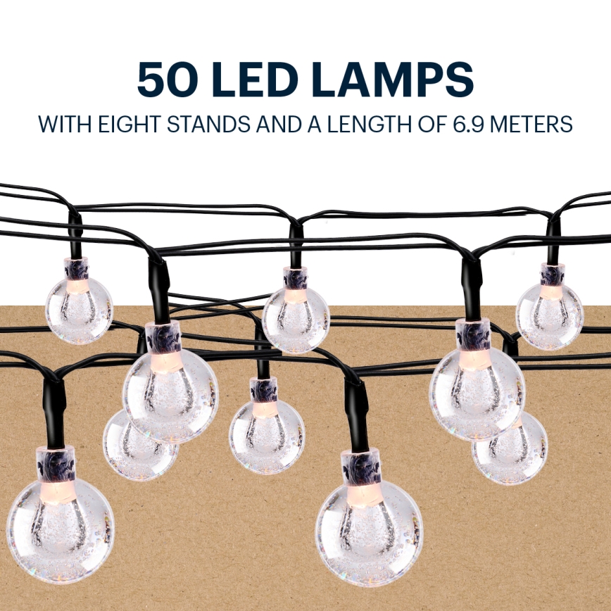 Grundig - LED solarna girlanda, 50 LED / 8 funkcija, 6,9 m, toplo belo svetlo, 600 mAh