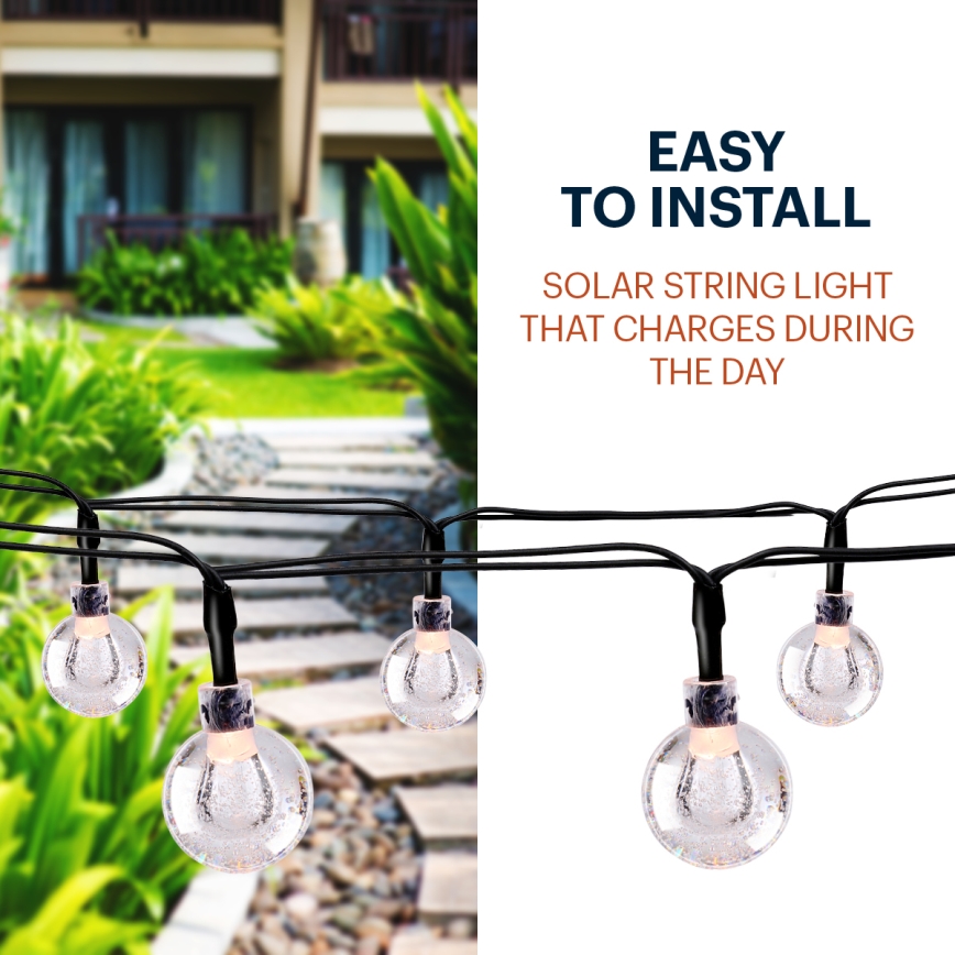 Grundig - LED solarna girlanda, 50 LED / 8 funkcija, 6,9 m, toplo belo svetlo, 600 mAh