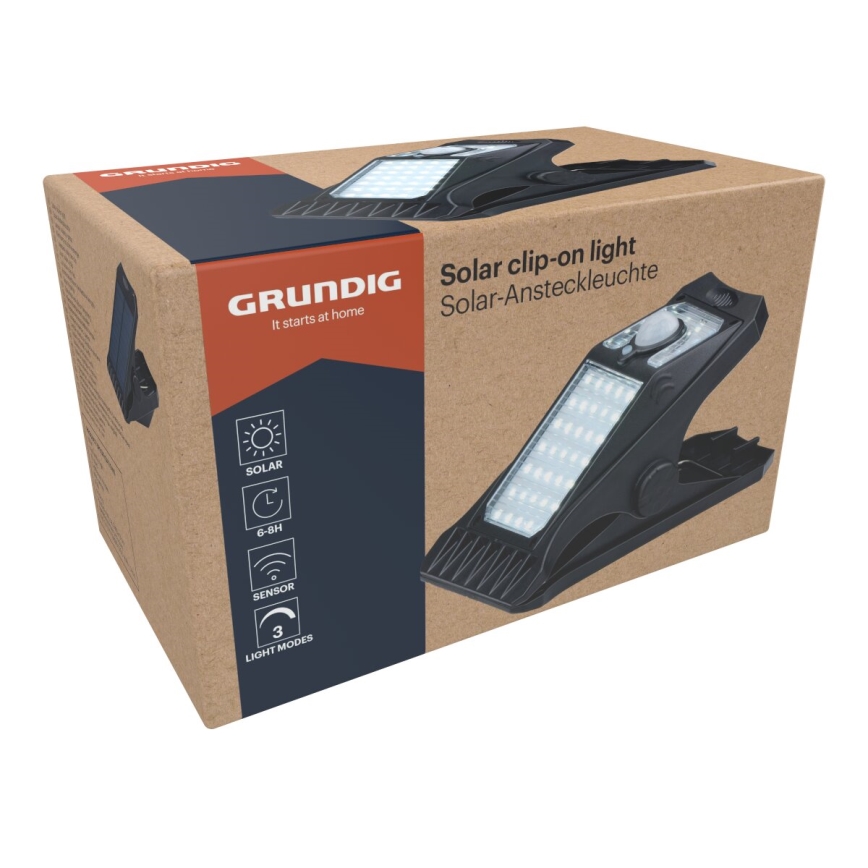 Grundig - LED solarno svetlo sa senzorom pokreta i sumraka CLIP-ON LED/9W/3,7V 1500 mAh IP44
