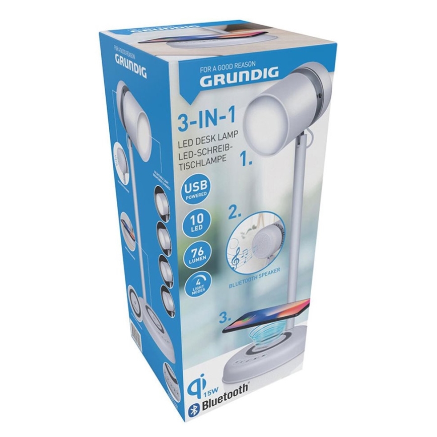 Grundig - LED stona lampa sa bežičnim punjenjem i zvučnikom 3u1 LED/15W/5V