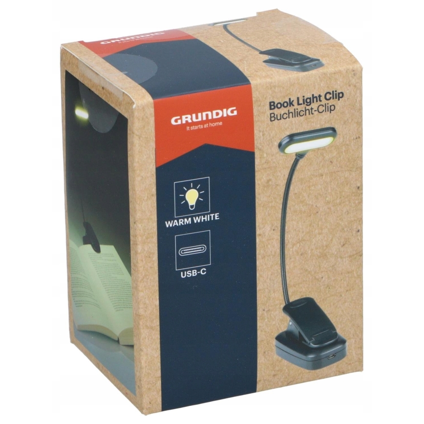Grundig - Punjiva stona lampa sa kopčom LED/5V 400 mAh crna