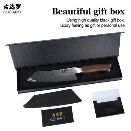 Gudaro - Santoku kuhinjski nož TAKUMI 7, od damaškog čelika, 67 slojeva, dužina 17,5 cm, orah