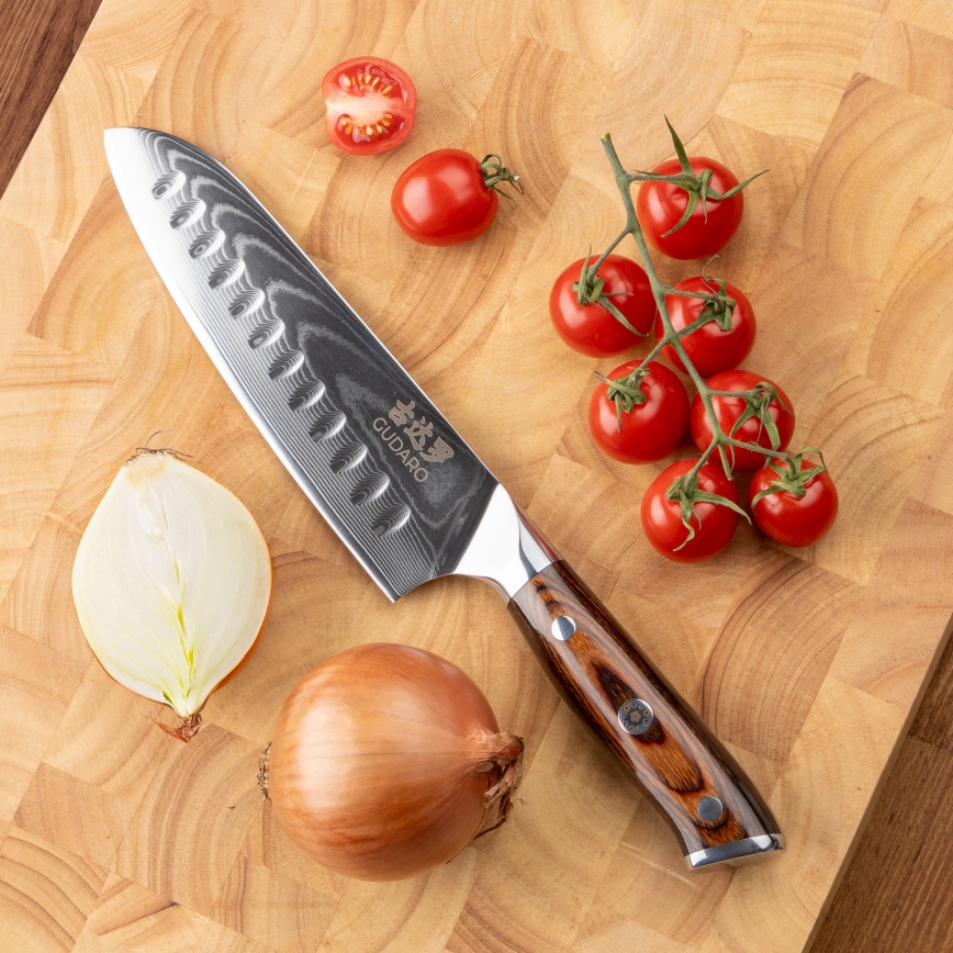 Gudaro - KOMPLET 2x damaskni Santoku kuhinjski nož FENG 7,5, 67 slojeva čelika, dužina 18 cm + 1x BESPLATNO damaskni kuhinjski nož FENG 3,5, 67 slojeva čelika, dužina 9,5 cm