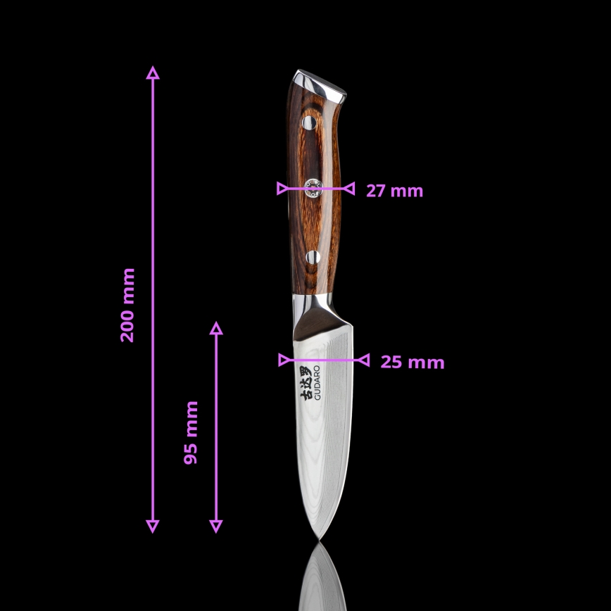 Gudaro - KOMPLET 2x damaskni Santoku kuhinjski nož FENG 7,5, 67 slojeva čelika, dužina 18 cm + 1x BESPLATNO damaskni kuhinjski nož FENG 3,5, 67 slojeva čelika, dužina 9,5 cm