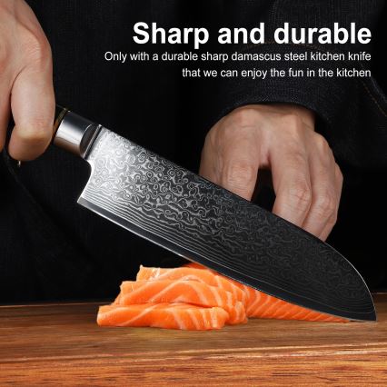 Gudaro - Santoku kuhinjski nož AKIRO 7, od damaškog čelika, 67 slojeva, dužina 17,5 cm, crne boje