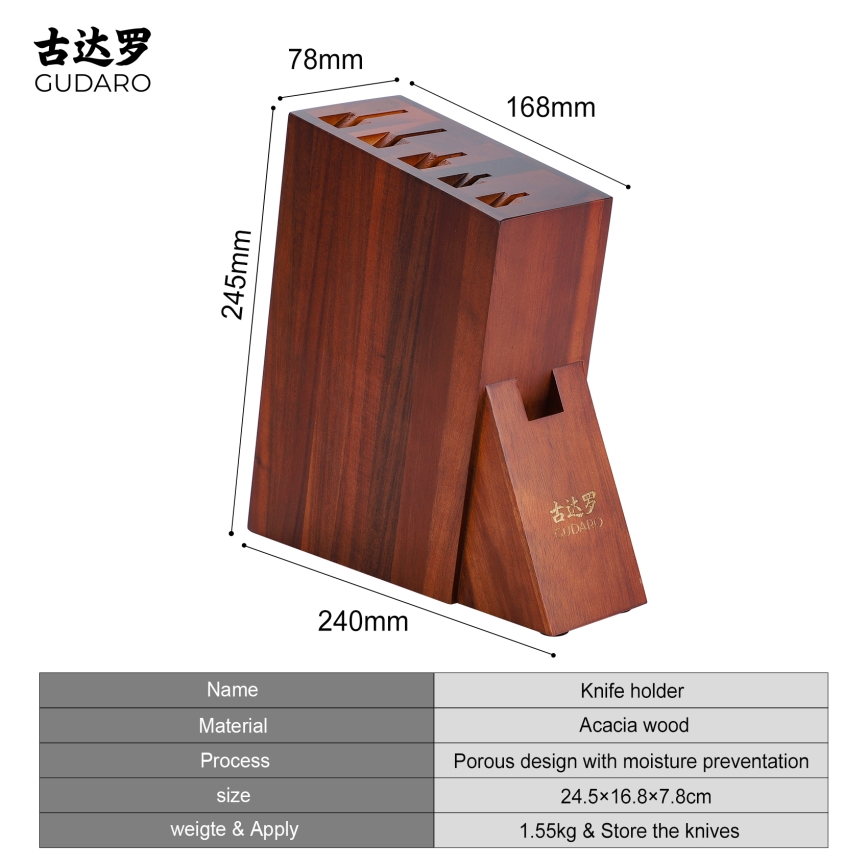 Gudaro - Stalak za noževe AKIRA 25x25x10 cm, bagrem