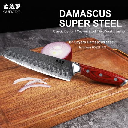 Gudaro - Santoku kuhinjski nož KENSHO 7, od damaškog čelika, 67 slojeva, dužina 17,5 cm