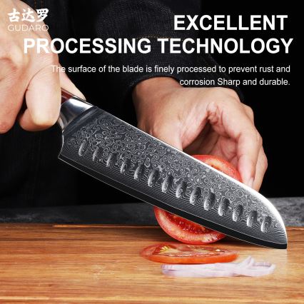 Gudaro - Santoku kuhinjski nož KENSHO 7, od damaškog čelika, 67 slojeva, dužina 17,5 cm