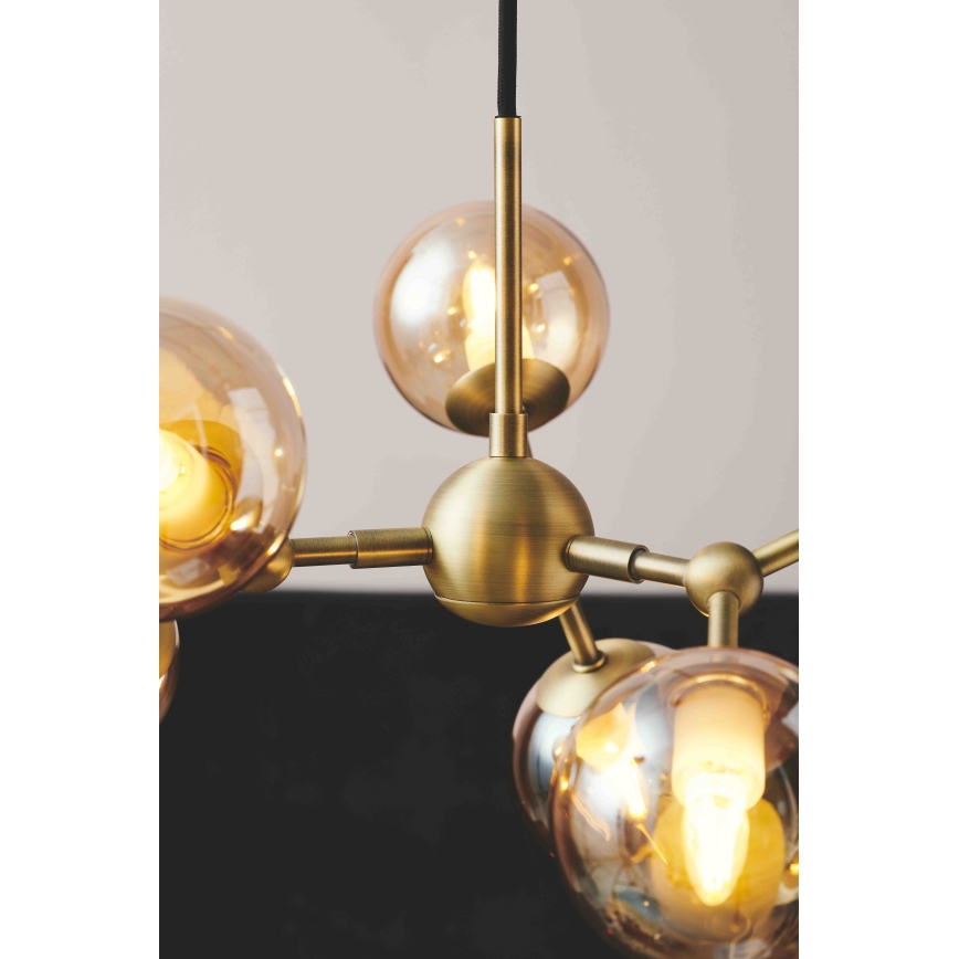 Halo Design 736560 - Luster na sajli ATOM 6xG9/28W/230V prečnik 45 cm mesing/zadimljeno bež