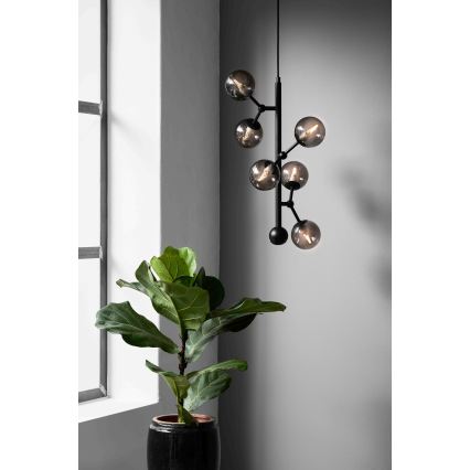 Halo Design 738854 - Luster na sajli ATOM 6xG9/28W/230V prečnik 30 cm crna/zadimljeno-crna