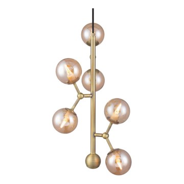 Halo Design 738861 - Luster na sajli ATOM 6xG9/28W/230V, prečnik 30 cm, mesing/dimljeno bež