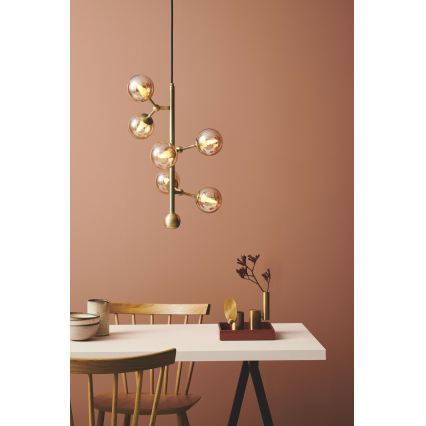 Halo Design 738861 - Luster na sajli ATOM 6xG9/28W/230V, prečnik 30 cm, mesing/dimljeno bež