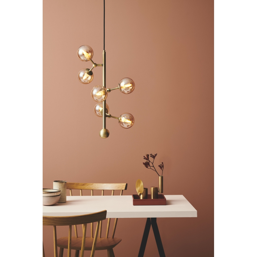Halo Design 738861 - Luster na sajli ATOM 6xG9/28W/230V, prečnik 30 cm, mesing/dimljeno bež