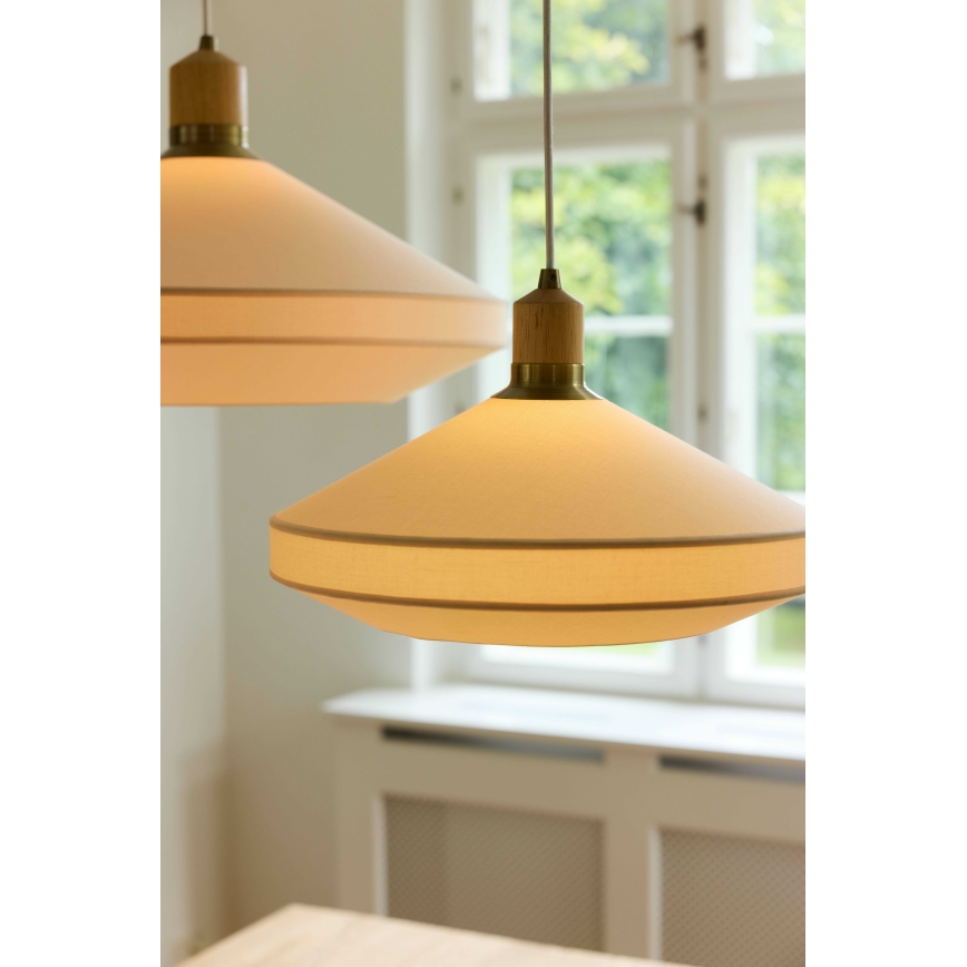 Halo Design 744305 - Luster na sajli PARIS 1xE27/40W/230V, prečnik 56 cm, krem/mesing/hrast