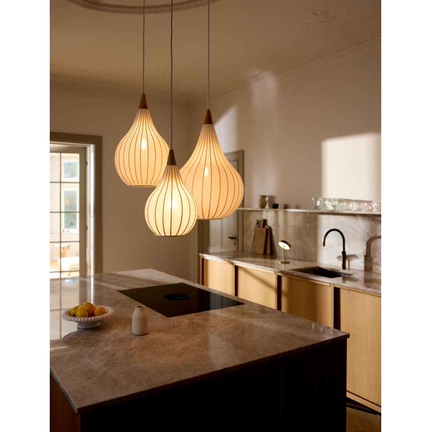 Halo Design 746262 - Luster na sajli DROPS 1xE27/40W/230V prečnik 30 cm bela/hrast