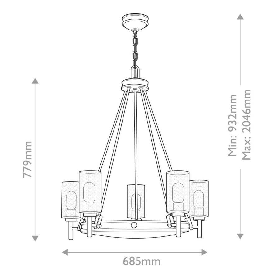 Hinkley - Luster na lancu COLLIER 5xE27/40W/230V prečnik 68,5 cm crna