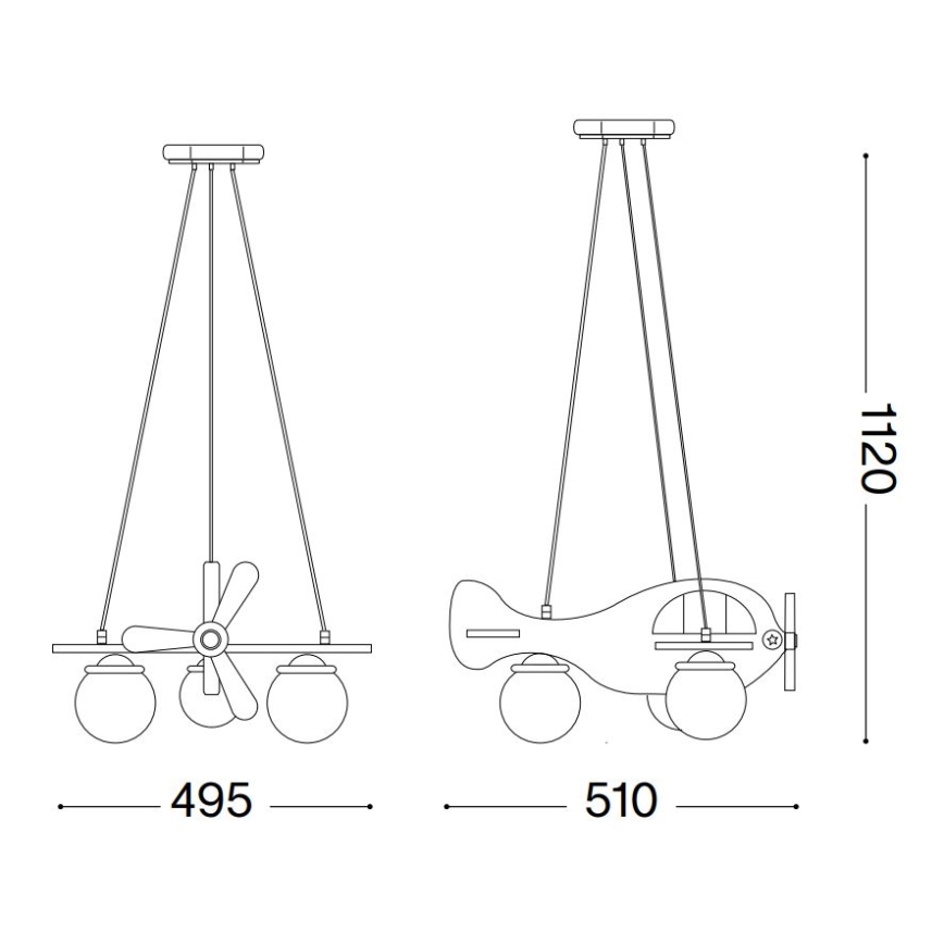 Ideal Lux - Dečiji luster na sajli AVION 3xE14/28W/230V plava