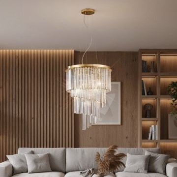 Ideal Lux - Kristalni luster na sajli CARLTON 12xE14/40W/230V, prečnik 50 cm, zlatne boje