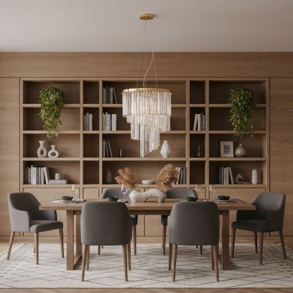 Ideal Lux - Kristalni luster na sajli CARLTON 12xE14/40W/230V, prečnik 50 cm, zlatne boje