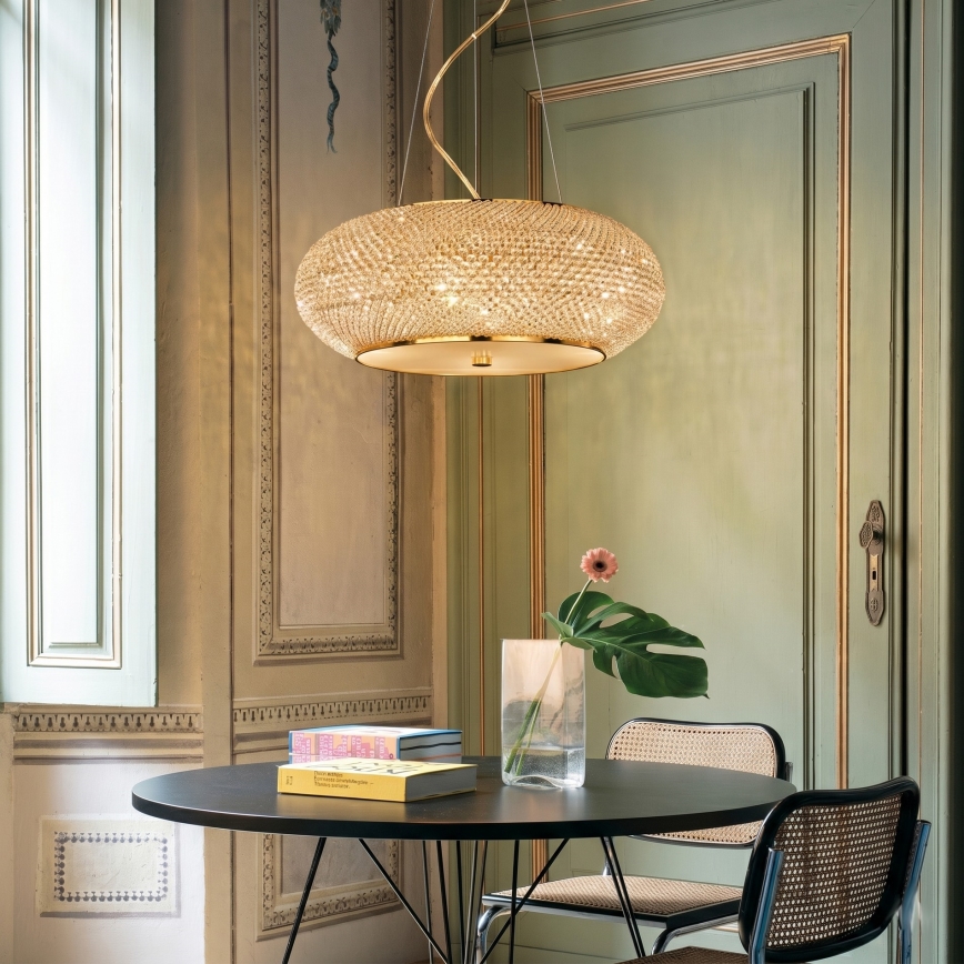 Ideal Lux - Kristalni luster na sajli PASHA 10xE14/40W/230V prečnik 55 cm zlatna