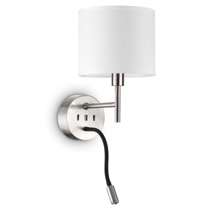 Ideal Lux - LED fleksibilna lampa sa nosačem SET UP 1xE27/42W + LED/3W/230V CRI 90 USB sjajni hrom